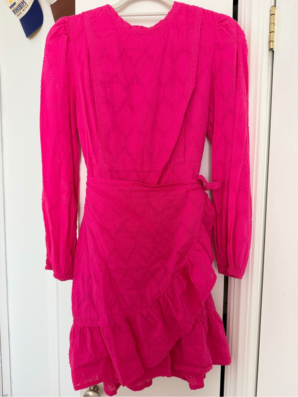 JCrew Pink Ruffled Long-Sleeve Wrap Dress